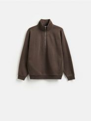 Bluza ze stójką - ciemnozielony. Zielone bluzy męskie Reserved, l, bez wzorów, z bawełny, bez kaptura. Za 129.99 zł.