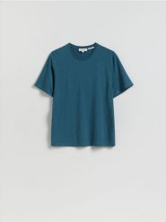 T-shirt regular z włóknem bambusowym - granatowy. Niebieskie t-shirty męskie Reserved, l, bez wzorów, z dzianiny, bez kołnierzyka. Za 89.99 zł.