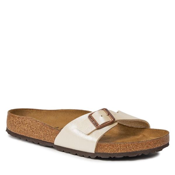 Klapki Birkenstock. Brązowe klapki damskie Birkenstock, bez wzorów, bez obcasa. Za 539.99 zł.