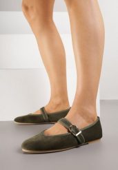 Zielone Balerinki w Stylu Mary Jane Urifiel. Zielone baleriny damskie Born2be, bez wzorów, z jeansu, eleganckie, bez obcasa. Za 59.99 zł.