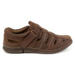 KOMODO Buty męskie skórzane półbuty na rzep przewiewne 931K brązowe. Brązowe półbuty na co dzień męskie ze skóry, bez zapięcia. Za 367.89 zł.