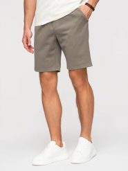 Męskie szorty strukturalne REGULAR FIT - khaki V4. Zielone szorty męskie Ombre Clothing, na lato, m, bez wzorów, z dzianiny, wakacyjne. Za 149.99 zł.