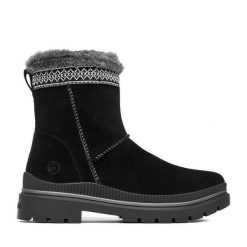 Botki Remonte. Czarne botki damskie Remonte, bez obcasa, na płaskiej podeszwie, bez zapięcia. Za 489.99 zł.
