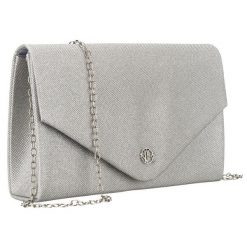 Brokatowa kopertówka damska w srebrnym kolorze zawieszona na eleganckim łańcuszku - Rovicky. Szare kopertówki damskie ROVICKY, bez wzorów, eleganckie, bez dodatków. Za 48.99 zł.
