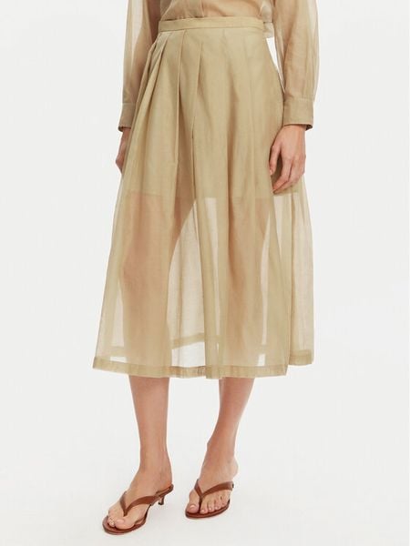 Marella Spódnica trapezowa Cubano 2513101015 Beżowy Regular Fit. Brązowe spódnice damskie Marella, bez wzorów, z bawełny, trapezowe. Za 499.99 zł.
