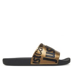Klapki Just Cavalli. Czarne klapki damskie Just Cavalli, bez wzorów, bez obcasa. Za 199.99 zł.