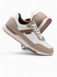 Męskie buty sneakersy z siateczką mesh - piaskowe V1. Buty sportowe męskie Ombre Clothing, z dzianiny, bez zapięcia. W wyprzedaży za 99.99 zł.