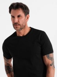 Klasyczny T-shirt męski bawełniany BASIC - czarny V1 OM-TSBS-0236 L. Czarne t-shirty męskie Ombre, l, bez wzorów, z bawełny, klasyczne, bez kołnierzyka. Za 60.50 zł.