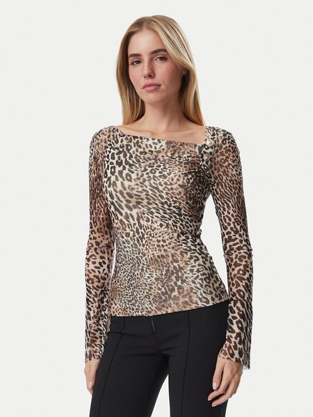 Guess Bluzka W6BP23 K6260 Beżowy Regular Fit. Brązowe bluzki damskie Guess, xs, z aplikacjami, bez kołnierzyka, bez ramiączek. Za 264.99 zł.