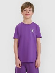 4F T-shirt regular z nadrukiem chłopięcy - fioletowy 152 (11-12 lat). Fioletowe t-shirty dla chłopców 4f, bez wzorów, z bawełny, bez ramiączek. W wyprzedaży za 19.99 zł.