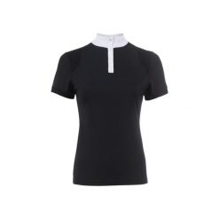 Damska koszulka polo 1/4 z zamkiem błyskawicznym Cavallo. Czarne koszulki sportowe damskie CAVALLO, bez wzorów, z elastanu, bez kołnierzyka, bez ramiączek, do jazdy konnej. Za 307.50 zł.