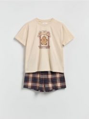 Piżama ze świątecznym motywem - granatowy. Niebieskie piżamy damskie Reserved, l, bez wzorów, z bawełny, bez ramiączek. Za 99.99 zł.