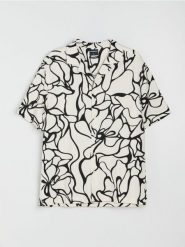 Koszula z wiskozą ze wzorem abstrakcyjnym - kremowy. Białe koszule męskie Sinsay, l, bez wzorów, z wiskozy, bez kołnierzyka, bez ramiączek. Za 49.99 zł.