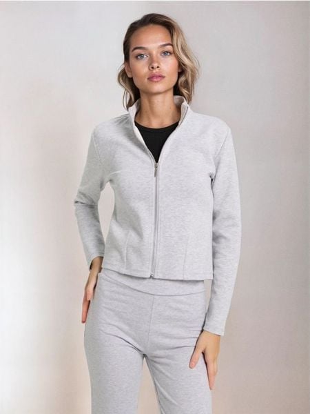 Bluza bomberka - szary. Szare bluzy damskie Sinsay, l, bez wzorów, bez kaptura. Za 49.99 zł.