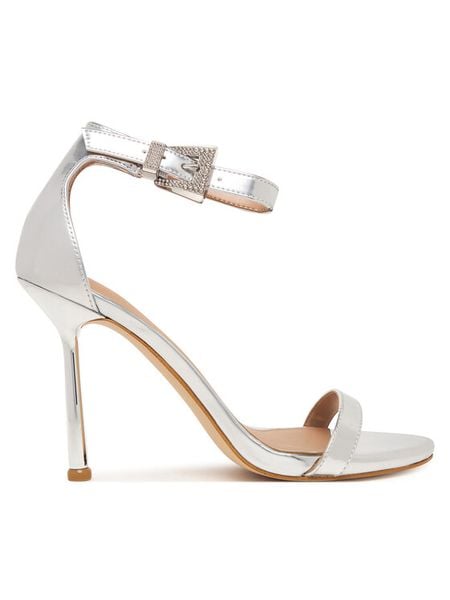 Guess Sandały FLPINS LEL03 Srebrny. Szare sandały damskie Guess, z aplikacjami, ze skóry, bez obcasa, na szpilce, bez zapięcia. Za 588.99 zł.