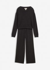 Cienki sweter i spodnie z dzianiny z miękkiej mieszanki wiskozy (komplet 2-cz.). Szare spodnie materiałowe dla dziewczynek bonprix, bez wzorów, z dzianiny. Za 124.99 zł.