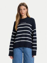 Guess Jeans Sweter W5BR03 Z3HM1 Granatowy Relaxed Fit. Niebieskie swetry damskie Guess Jeans, xxl, z aplikacjami, z bawełny, bez kołnierzyka, bez ramiączek, bez kaptura. Za 272.30 zł.