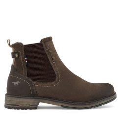 Botki Mustang. Brązowe botki męskie Mustang, bez wzorów, bez zapięcia. Za 379.99 zł.
