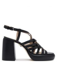 Bronx Sandały 85055-D Czarny. Czarne sandały damskie Bronx, bez wzorów, ze skóry, bez obcasa, na słupku, bez zapięcia. Za 299.99 zł.