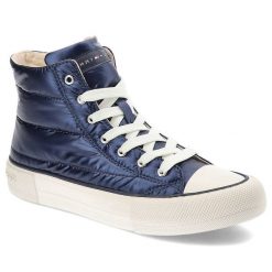 Granatowe Trampki Tommy Hilfiger Modne Pikowane Buty Damskie. Niebieskie obuwie sportowe damskie Tommy Hilfiger, bez wzorów, z materiału, sportowe, bez obcasa, bez zapięcia. Za 319.00 zł.