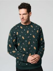 Bluza świąteczna - zielony. Zielone bluzy męskie Sinsay, l, bez wzorów, bez kaptura. Za 39.99 zł.