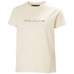 Koszulka damska Helly Hansen Core Graphic 2.0. Białe koszulki sportowe damskie Helly Hansen, bez wzorów, z bawełny, bez kołnierzyka, bez ramiączek. Za 147.75 zł.