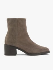 Szare botki na słupku ze skóry welurowej. Szare botki damskie Brawo sp. z o.o., ze skóry, eleganckie, bez obcasa, na obcasie, bez zapięcia. Za 449.99 zł.