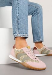 Różowo-Zielone Sneakersy z Geometrycznym Motywem i Plecionką Laniffia. Czerwone obuwie sportowe damskie Renee, z aplikacjami, z jeansu, trekkingowe. Za 79.99 zł.