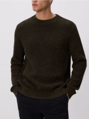 Strukturalny sweter z bawełny - zielony. Zielone swetry przez głowę męskie Reserved, l, bez wzorów, z bawełny, bez kołnierzyka. Za 149.99 zł.