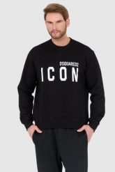 DSQUARED2 Czarna bluza męska z dużym białym logo icon. Czarne bluzy męskie Dsquared2, l, bez wzorów, bez kaptura. W wyprzedaży za 799.99 zł.