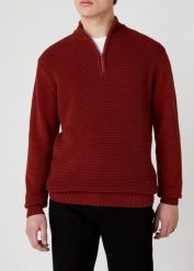 MĘSKI SWETER WRANGLER HALF ZIP KNIT RUSSET BROWN W8B4QOXMA 112132390. Brązowe kardigany męskie Wrangler, m, bez wzorów. Za 139.99 zł.