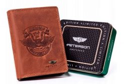 Portfel skórzany Peterson [DH] PTN N4C-CHM tłoczony brązowy 04. Brązowe portfele męskie Peterson, bez wzorów, ze skóry. Za 80.00 zł.