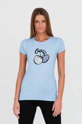 GUESS Niebieski damski t-shirt bawełniany z printem i cyrkoniami, Rozmiar XS. Niebieskie t-shirty damskie Guess, s, z aplikacjami, z bawełny, bez kołnierzyka. W wyprzedaży za 207.99 zł.