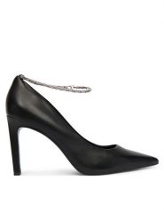 Calvin Klein Szpilki Ess Stiletto Hdw Chain Lth 90 HW0HW02718 Czarny. Czarne szpilki damskie Calvin Klein, bez wzorów, ze skóry, bez obcasa, bez zapięcia. Za 649.99 zł.