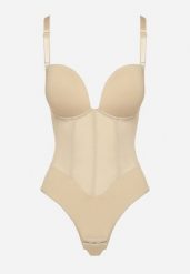 Beżowe Dopasowane Body z Siateczkowymi Zdobieniami Lunadriela. Brązowe body damskie Born2be, l, z aplikacjami, z jeansu. Za 59.99 zł.