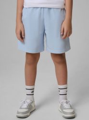 4F Spodenki dresowe chłopięce - niebieskie 128 (7-8 lat). Niebieskie szorty dla chłopców 4f, bez wzorów, z bawełny. Za 49.99 zł.