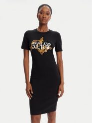 Versace Jeans Couture Sukienka codzienna 79HAOE06 CJ02E Czarny Regular Fit. Czarne sukienki damskie Versace Jeans Couture, na co dzień, l, bez wzorów, z jeansu, bez kołnierzyka, bez ramiączek, proste. Za 529.99 zł.