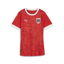 Damska, domowa koszulka reprezentacji Austrii w piłce nożnej 2024 PUMA. Czerwone bluzy sportowe damskie Puma, bez wzorów, bez kaptura, do piłki nożnej. W wyprzedaży za 359.00 zł.