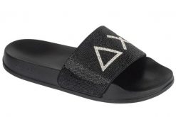 Klapki na basen damskie, Slippers Strass Logo. Czarne klapki damskie SUN68, bez wzorów, z materiału, sportowe, bez obcasa. Za 169.90 zł.