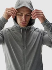 4F Bluza treningowa regular szybkoschnąca męska - szara 3XL. Szare bluzy męskie 4f, m, bez wzorów, z dzianiny, z kapturem, na fitness i siłownię. Za 199.99 zł.