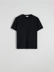 Bawełniany t-shirt regular - czarny. Czarne t-shirty męskie Reserved, l, bez wzorów, z bawełny, bez kołnierzyka. Za 69.99 zł.