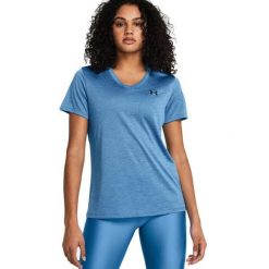 Damska koszulka sportowa Under Armour. Niebieskie koszulki sportowe damskie Under Armour, s, bez wzorów, z materiału, bez kołnierzyka, bez ramiączek, na fitness i siłownię. Za 322.99 zł.