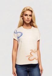 Beżowy Klasyczny T-shirt z Bawełny Ozdobiony Nadrukiem i Cyrkoniami Kristinae. Brązowe bluzki damskie Born2be, l, z aplikacjami, z bawełny, klasyczne, bez kołnierzyka. Za 29.99 zł.