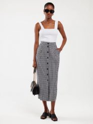 Spódnica damska midi w drobną kratę z guzikami biało-czarna Polli 906. Czarne spódnice damskie Big Star, l, bez wzorów, z bawełny, eleganckie, midi, dopasowane. W wyprzedaży za 119.99 zł.