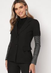 Czarna Marynarka z Siateczkowymi Rękawami z Cyrkoniami Vestona. Czarne żakiety damskie Born2be, m, bez wzorów, eleganckie. Za 159.99 zł.
