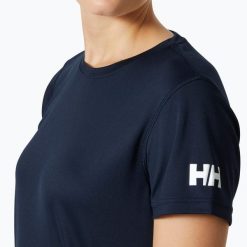 Koszulka damska Helly Hansen HH Tech 2.0. Niebieskie koszulki sportowe damskie Helly Hansen, bez wzorów, bez kołnierzyka, bez ramiączek, trekkingowe. Za 109.99 zł.