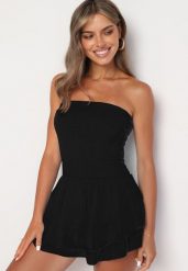 Czarny Kombinezon z Bawełny z Elastyczną Gumką w Talii i Falbanką Olialia. Czarne sukienki dla dziewczynek Born2be, na lato, bez wzorów, z bawełny, bez ramiączek. Za 149.99 zł.