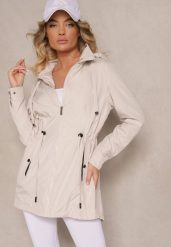 Jasnobeżowa Przejściowa Kurtka o Fasonie Parki ze Ściągaczem w Talii Zolidi. Brązowe kurtki damskie Renee, l, bez wzorów, z jeansu, eleganckie, bez kaptura. Za 159.99 zł.