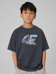 4F T-shirt loose z nadrukiem chłopięcy - szary 146/152 (10-12 lat). Szare t-shirty dla chłopców 4f, bez wzorów, z bawełny, bez ramiączek. Za 49.99 zł.