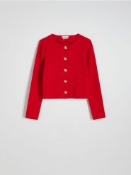 Marynarka z ozdobnymi guzikami - czerwony. Czerwone żakiety damskie Reserved, l, bez wzorów, z dzianiny. W wyprzedaży za 89.99 zł.